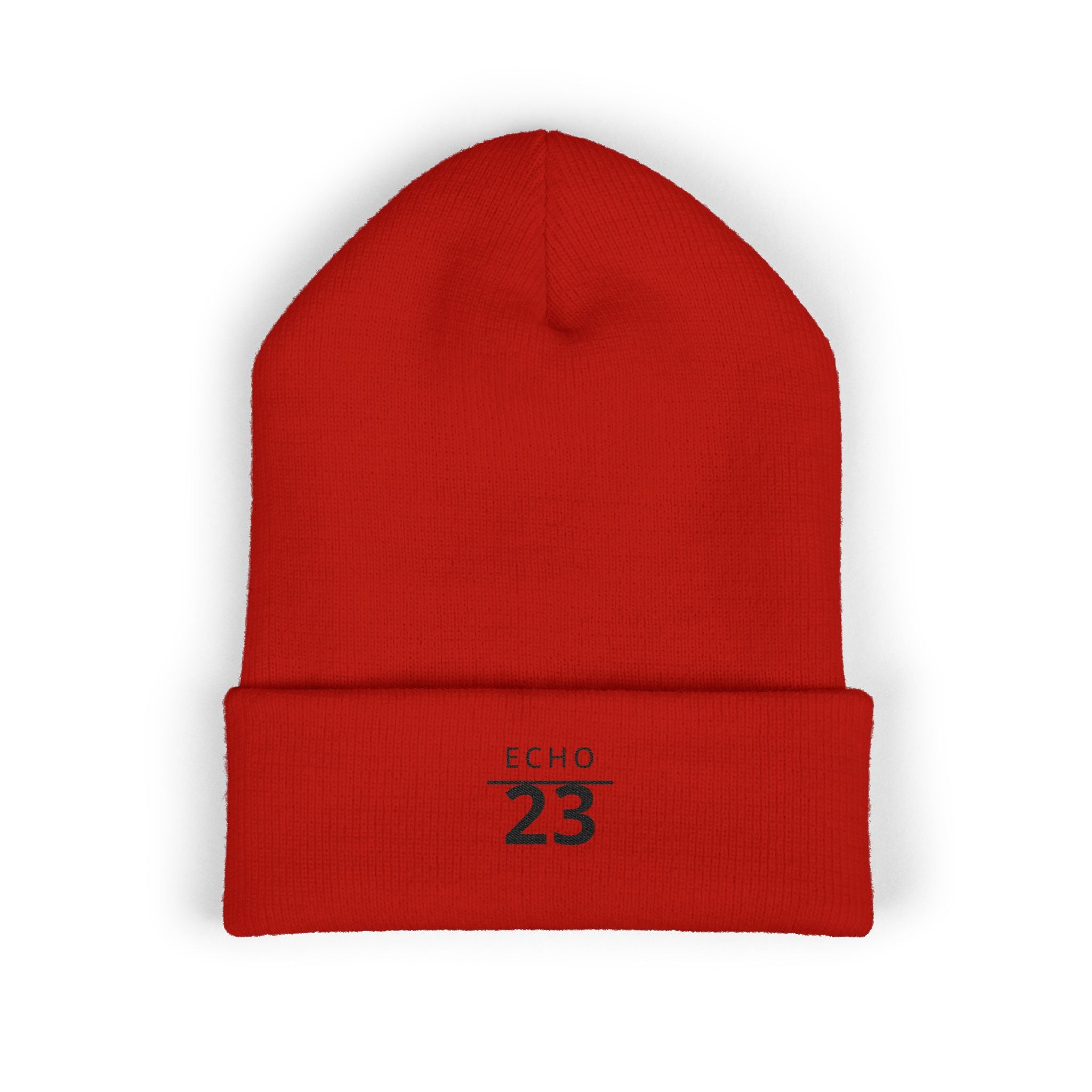 Echo 23 Embroidered Cuffed Beanie — Minimal Knit Winter Hat