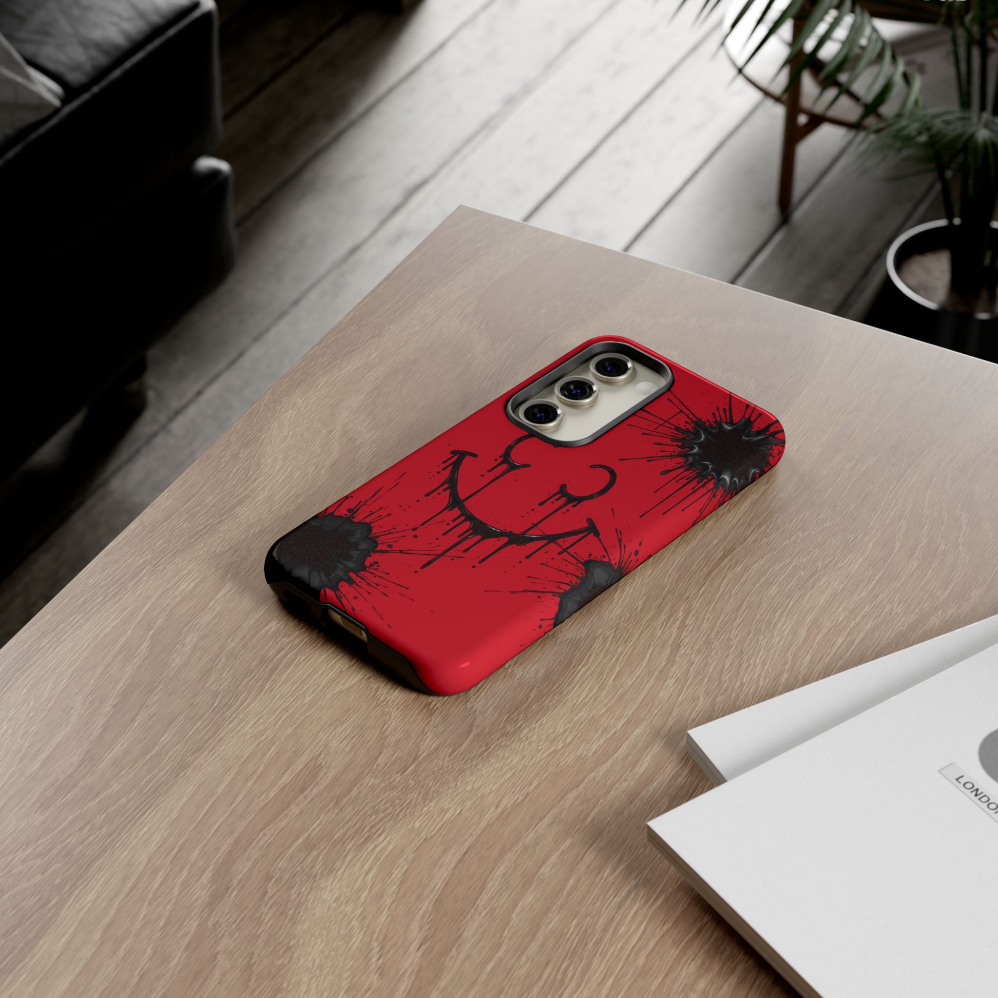 Protective Phone Case — Red Drip Smile Splatter Design
