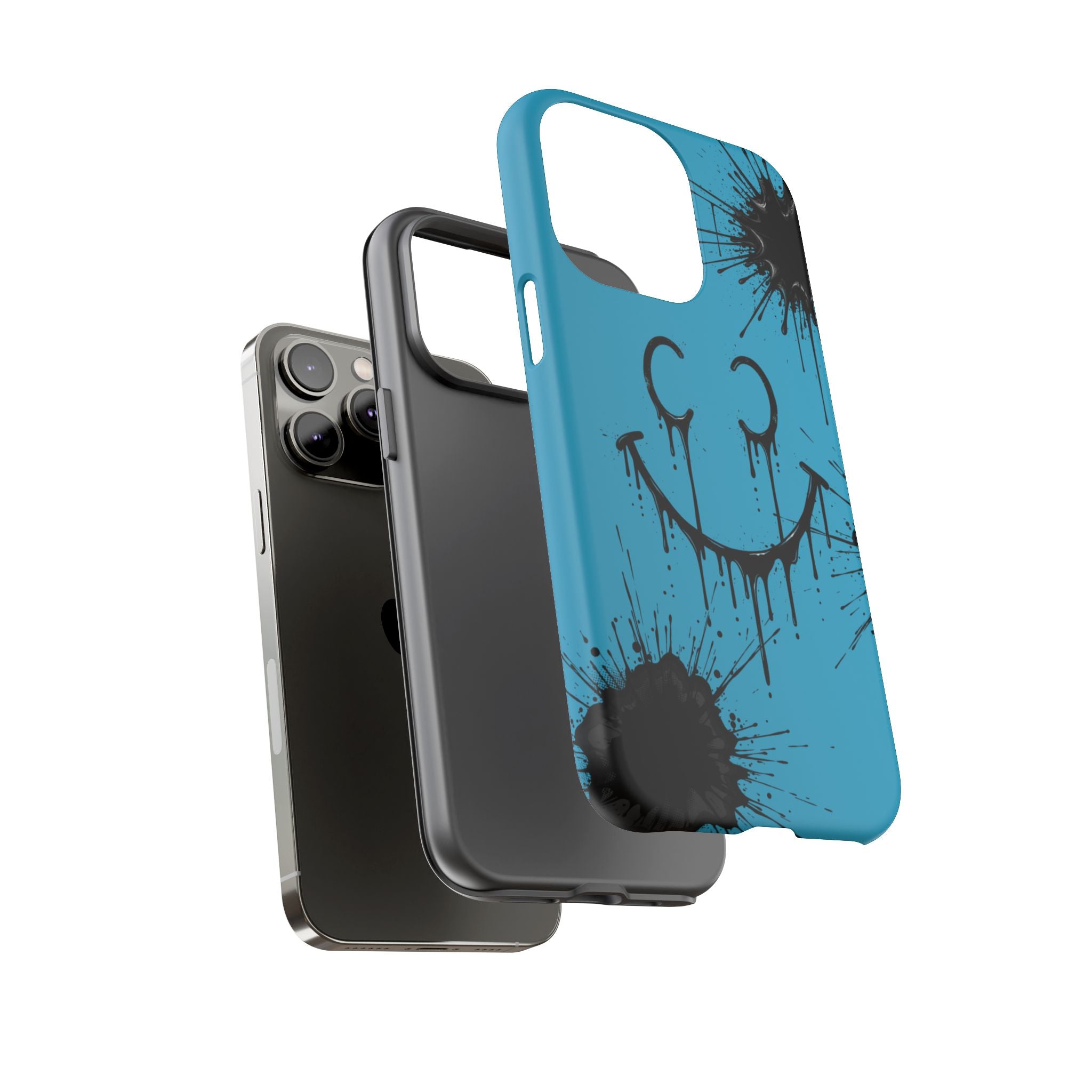 Protective Phone Case — Blue Drip Smile Splatter Design