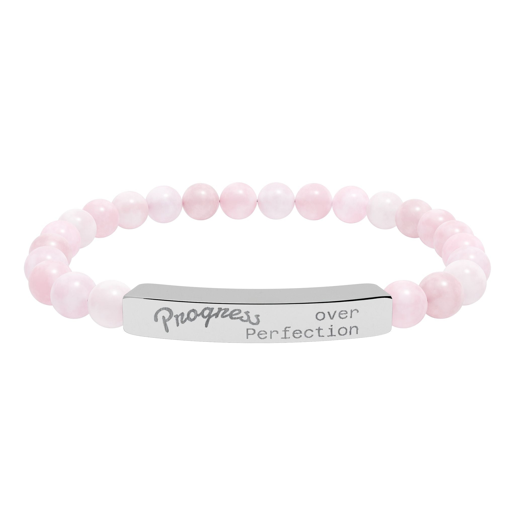 Engraved Natural Stone Stretch Bar Bracelet — Personalized Beaded Bracelet
