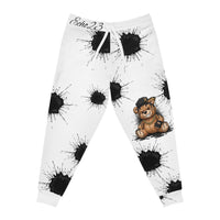Ink Splatter Teddy Joggers — Grunge Athletic Sweatpants with Smiley Detail