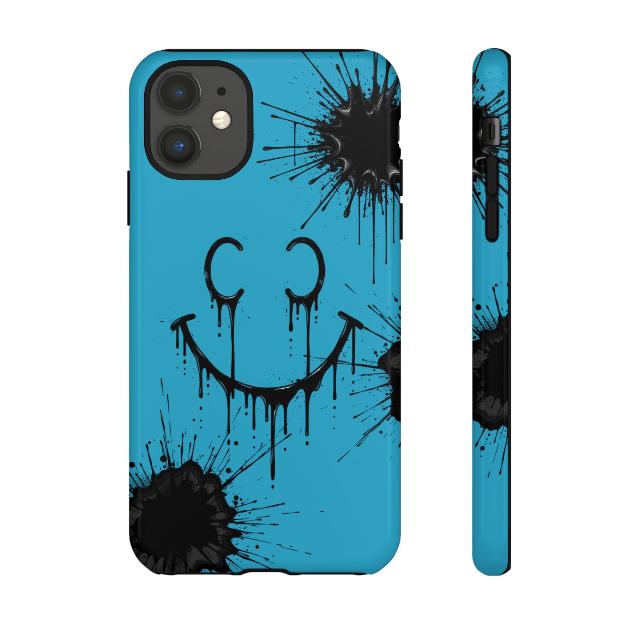 Protective Phone Case — Blue Drip Smile Splatter Design