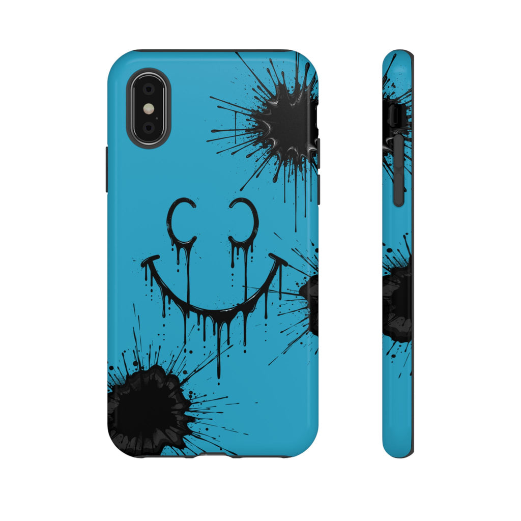 Protective Phone Case — Blue Drip Smile Splatter Design