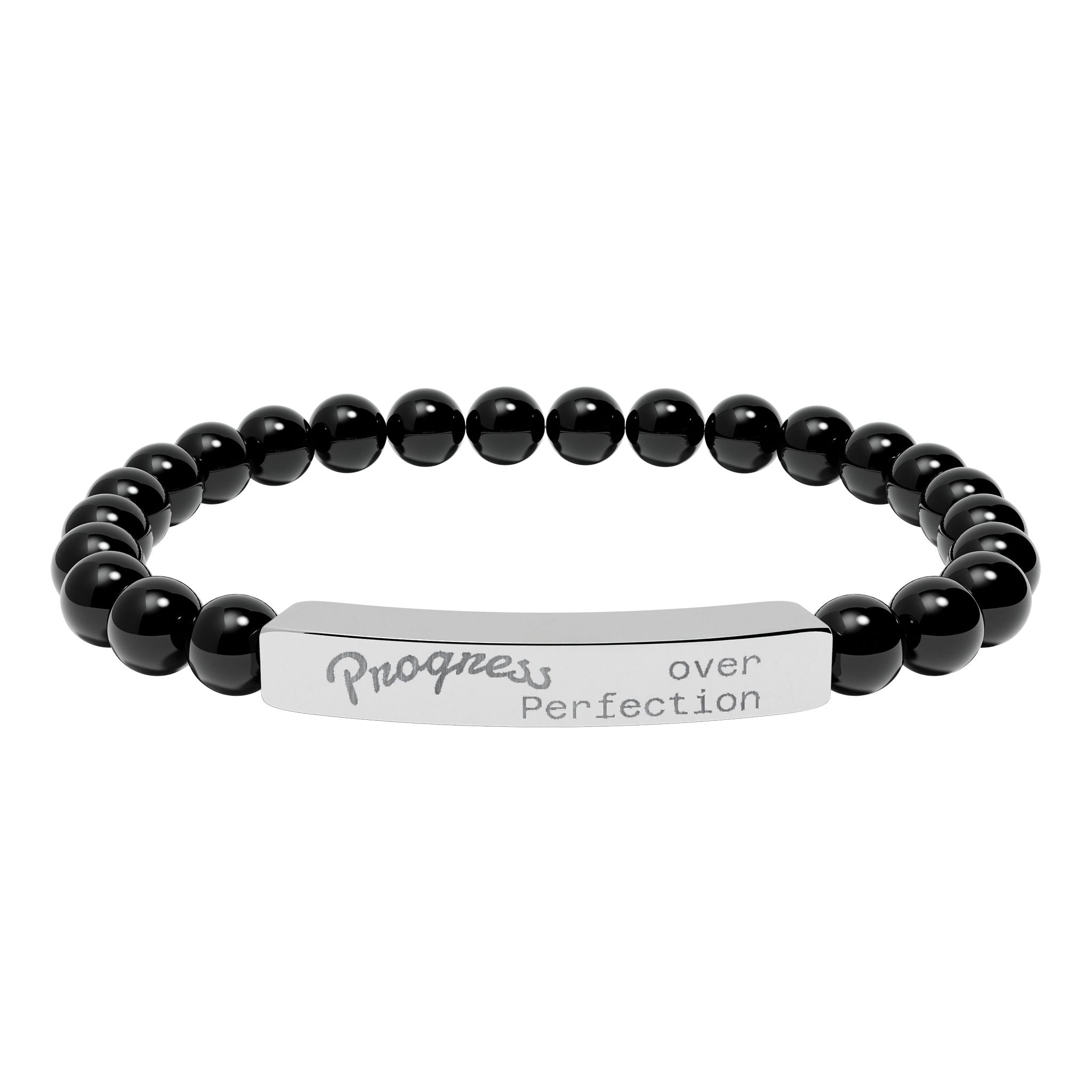 Engraved Natural Stone Stretch Bar Bracelet — Personalized Beaded Bracelet