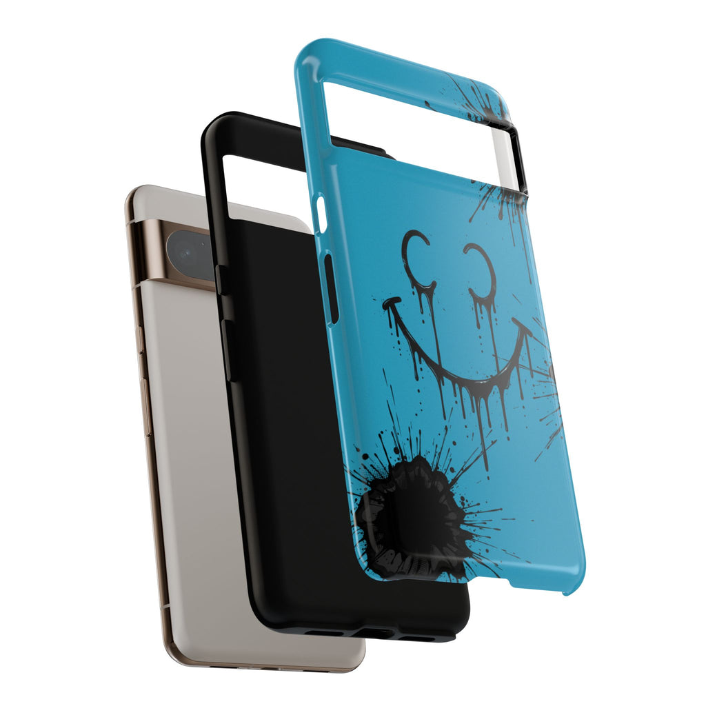 Protective Phone Case — Blue Drip Smile Splatter Design