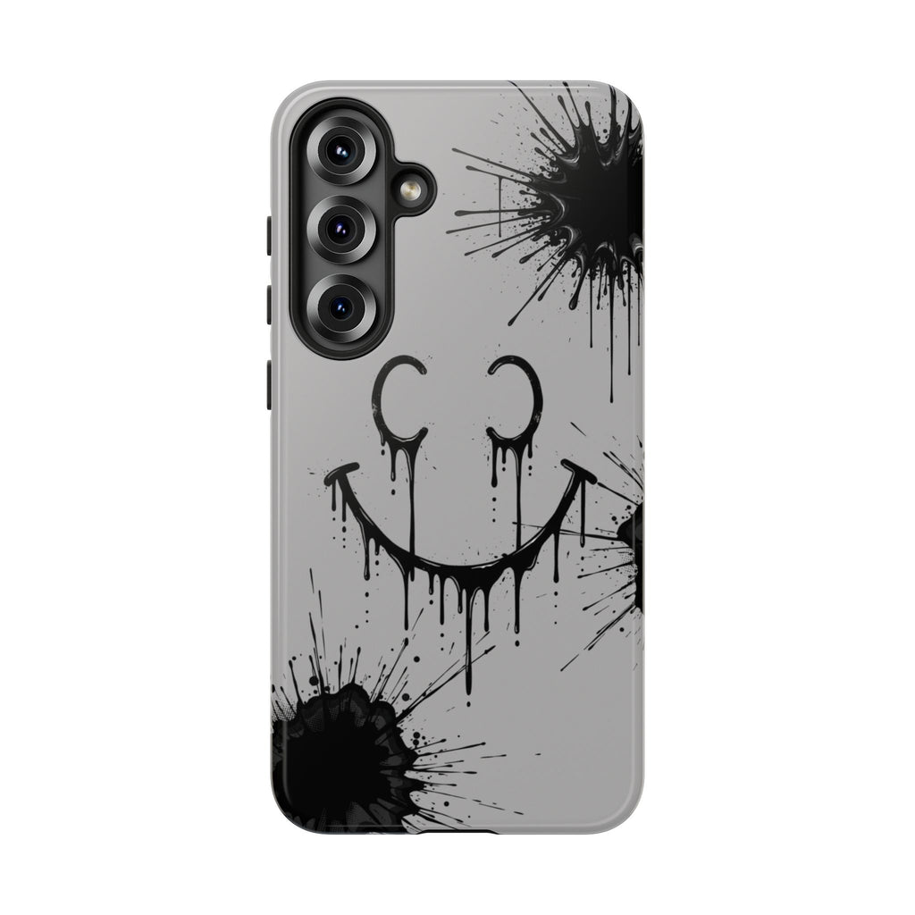 Protective Phone Case — Gray Drip Smile Splatter Design