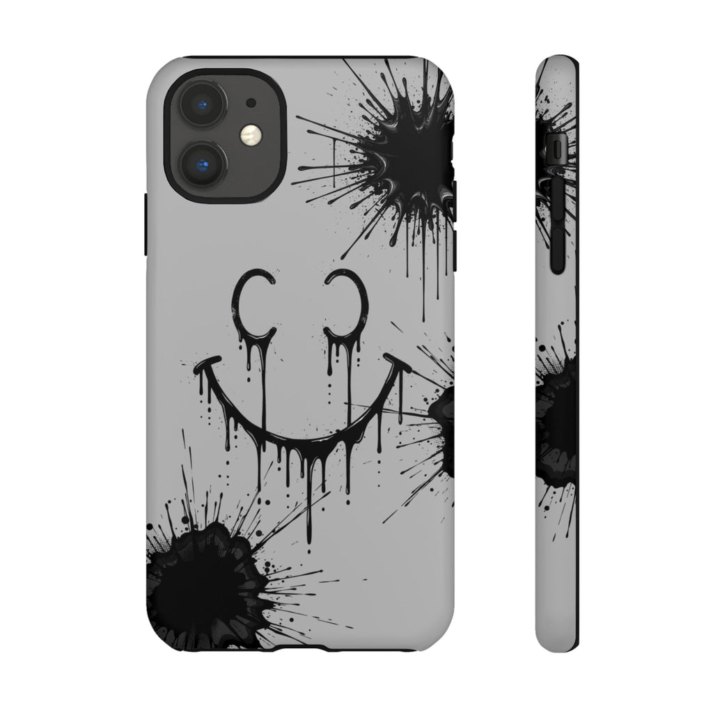 Protective Phone Case — Gray Drip Smile Splatter Design