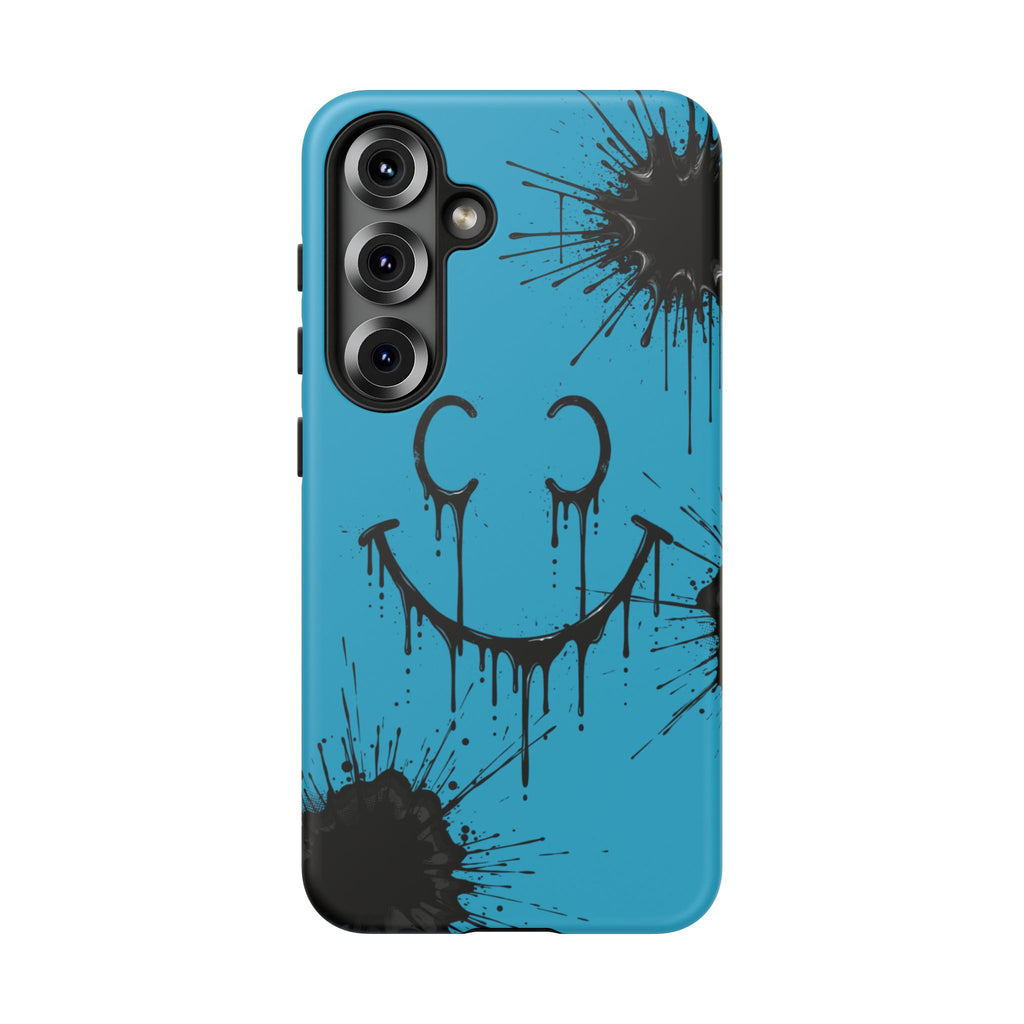 Protective Phone Case — Blue Drip Smile Splatter Design