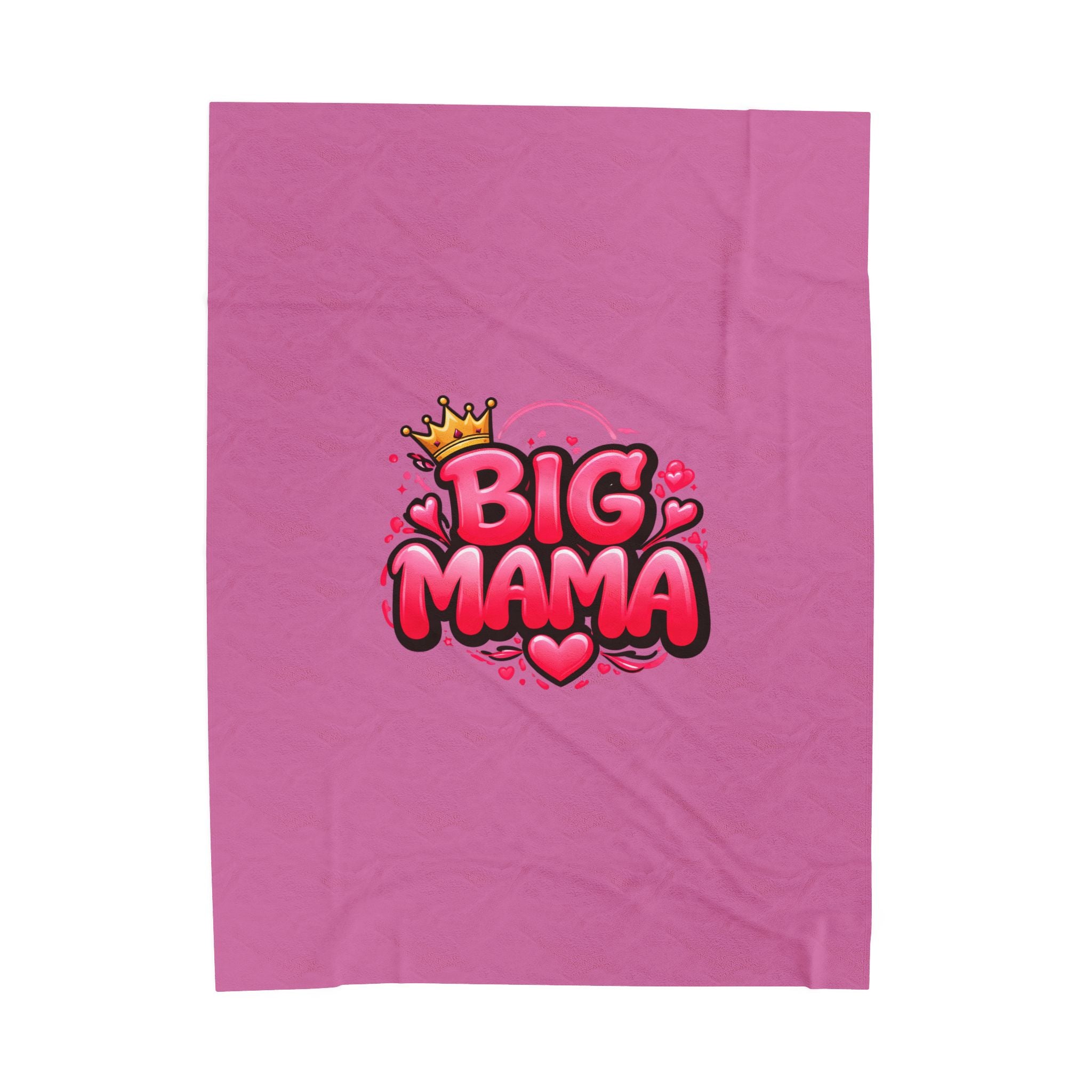 Big Mama Plush Blanket — Soft Pink Velveteen Throw, Cute Crown & Hearts Design, Perfect Mother’s Day Gift