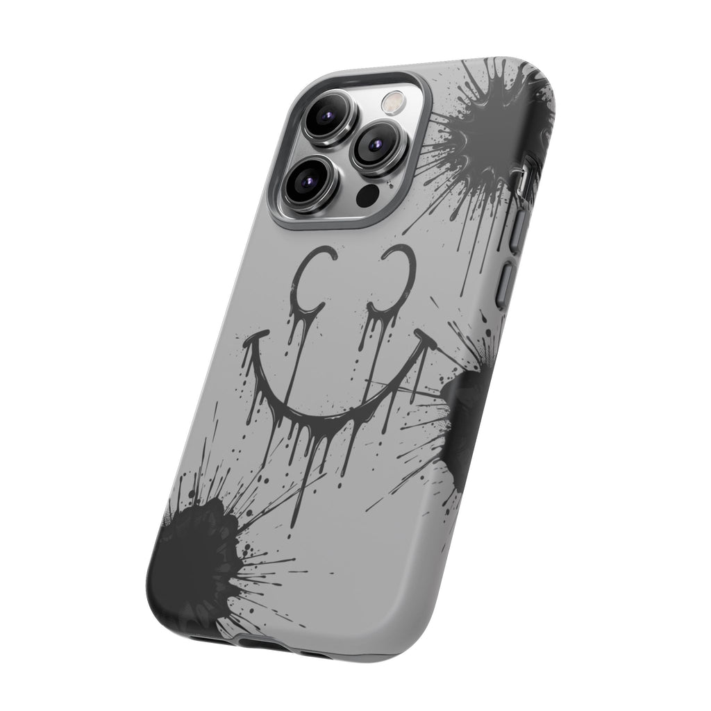 Protective Phone Case — Gray Drip Smile Splatter Design