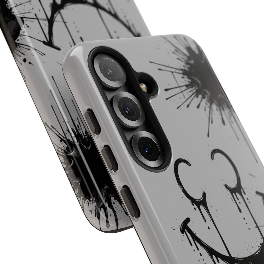 Protective Phone Case — Gray Drip Smile Splatter Design