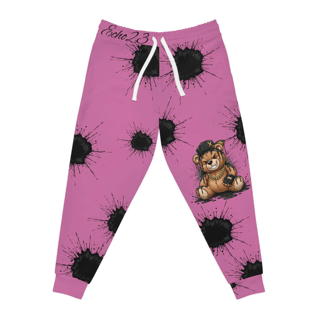 Ink Splatter Teddy Joggers — Grunge Athletic Sweatpants with Smiley Detail