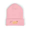E23 Embroidered Cuffed Beanie — RIP Twenties Gold Script Knit Hat