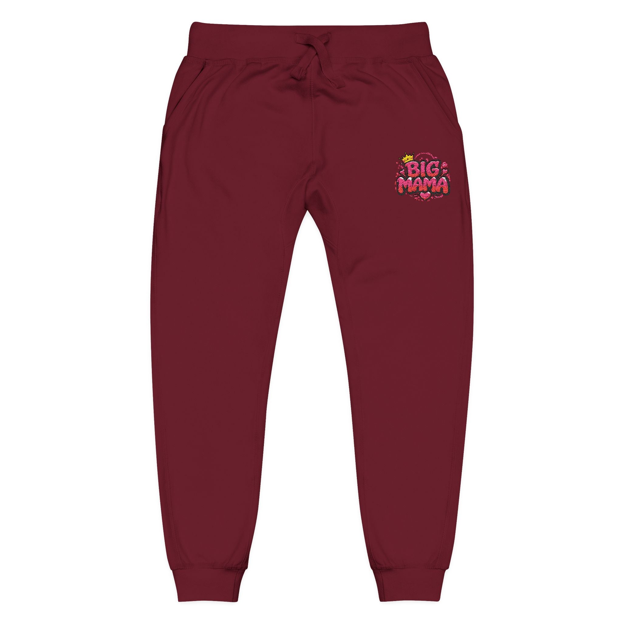Embroidered “BigMama” Pink Fleece Sweatpants — Cute Floral Mascot Accent