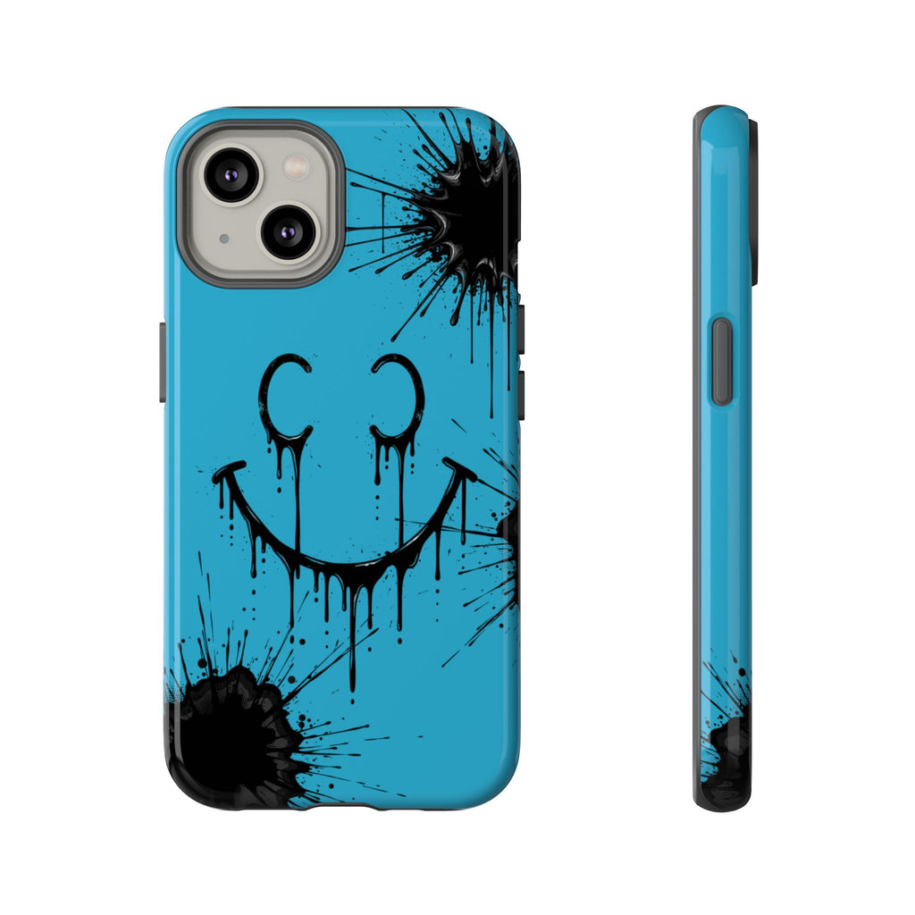 Protective Phone Case — Blue Drip Smile Splatter Design