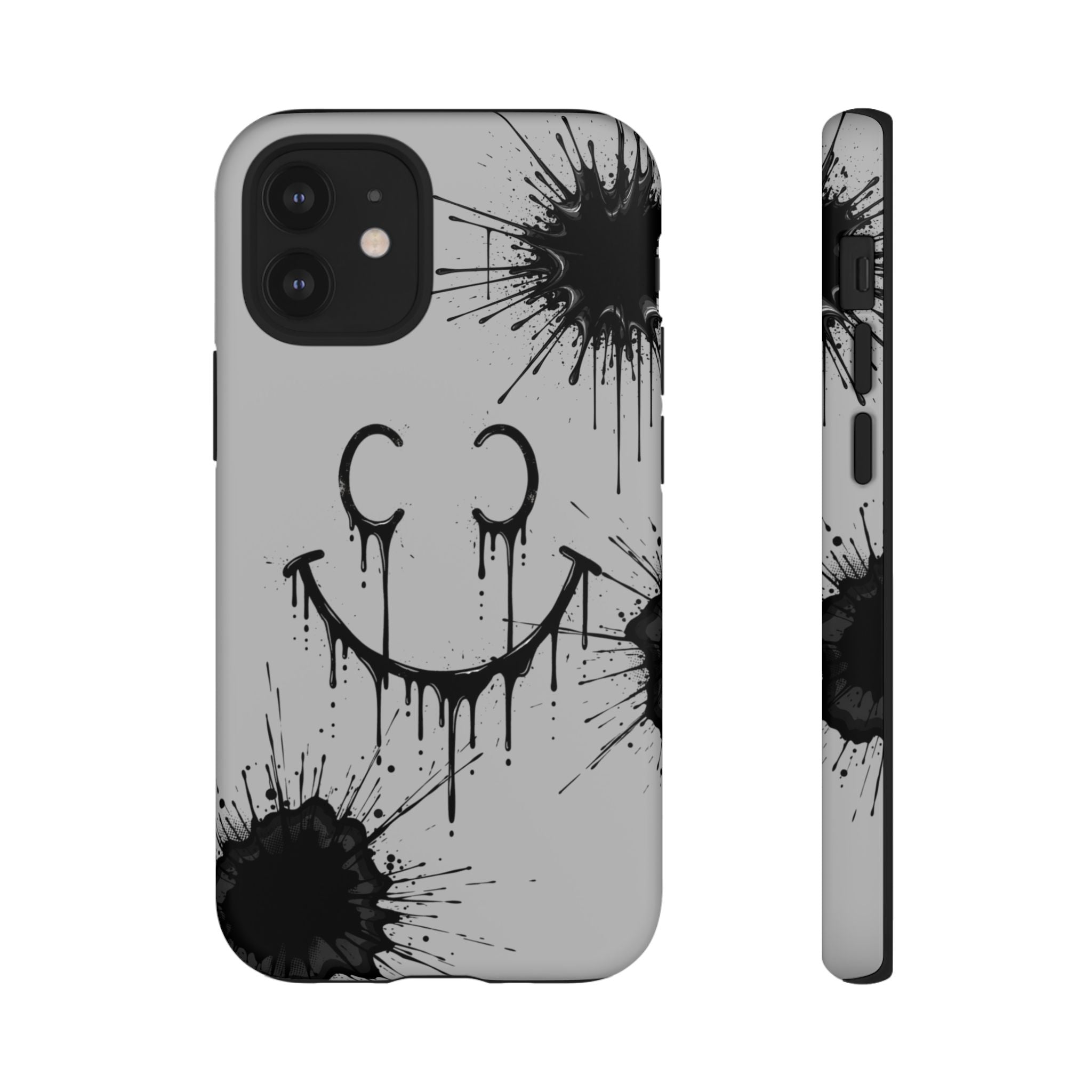 Protective Phone Case — Gray Drip Smile Splatter Design