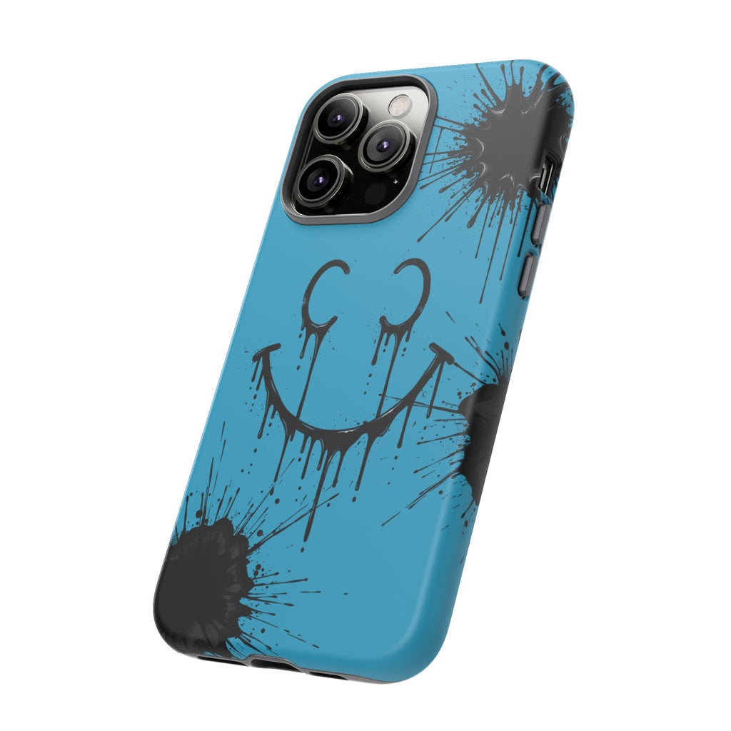 Protective Phone Case — Blue Drip Smile Splatter Design