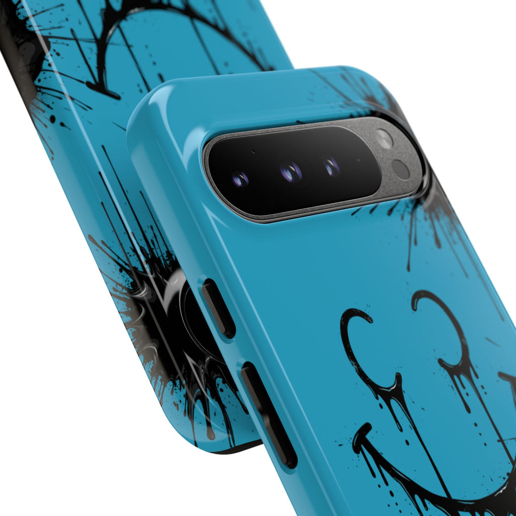 Protective Phone Case — Blue Drip Smile Splatter Design