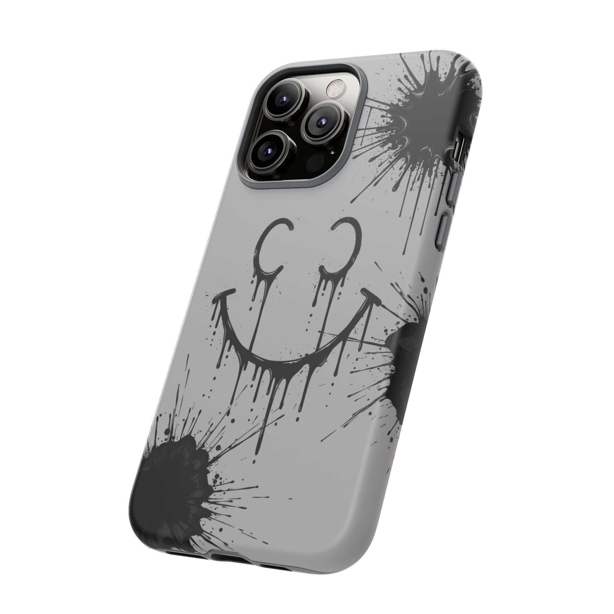 Protective Phone Case — Gray Drip Smile Splatter Design