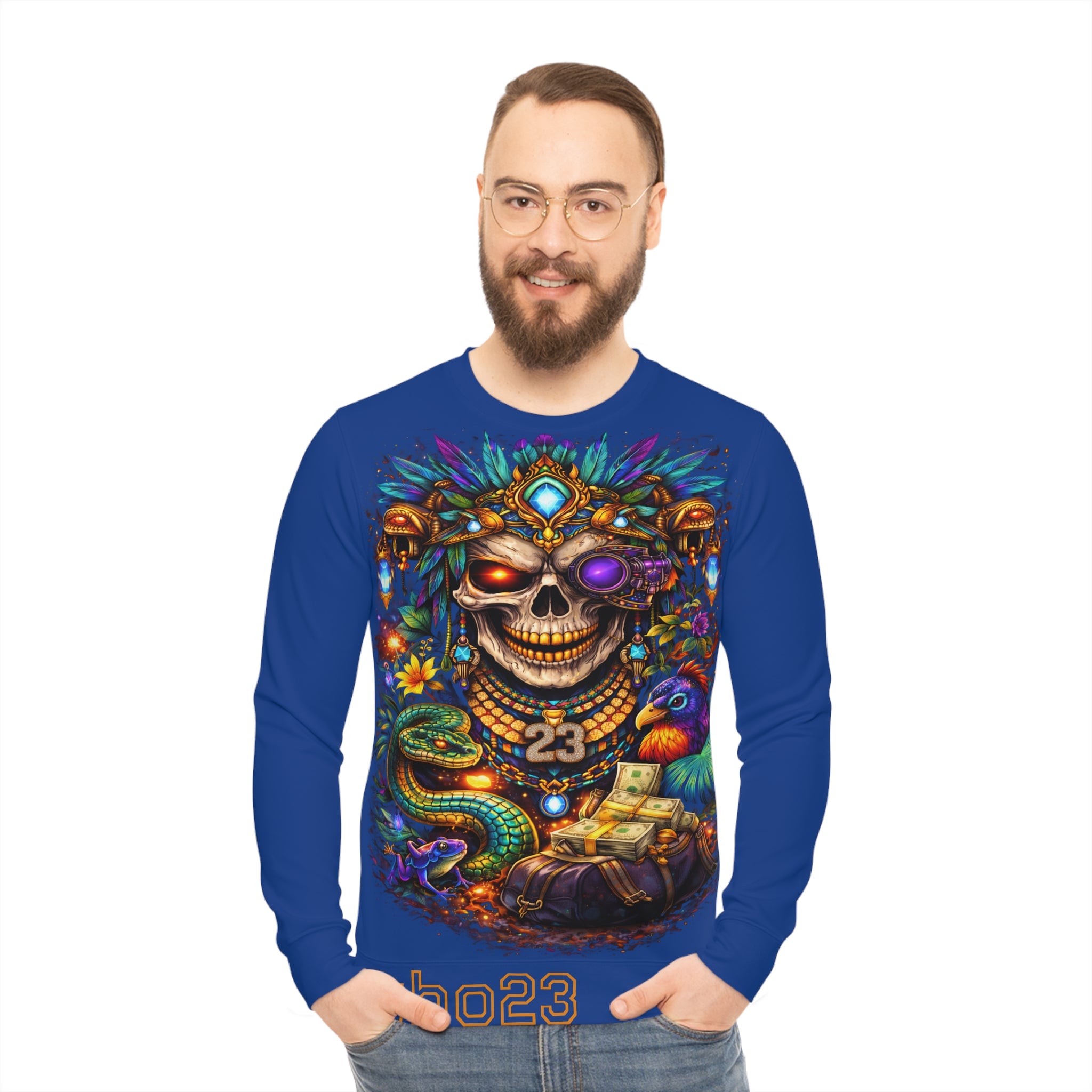 Skull & Serpent Lightweight Sweatshirt — Vibrant Day of the Dead Style