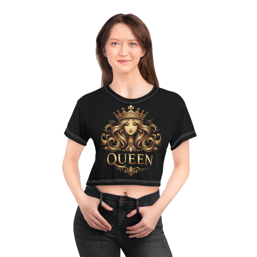 Queen Graphic Crop Tee — Regal Crowned Woman Design