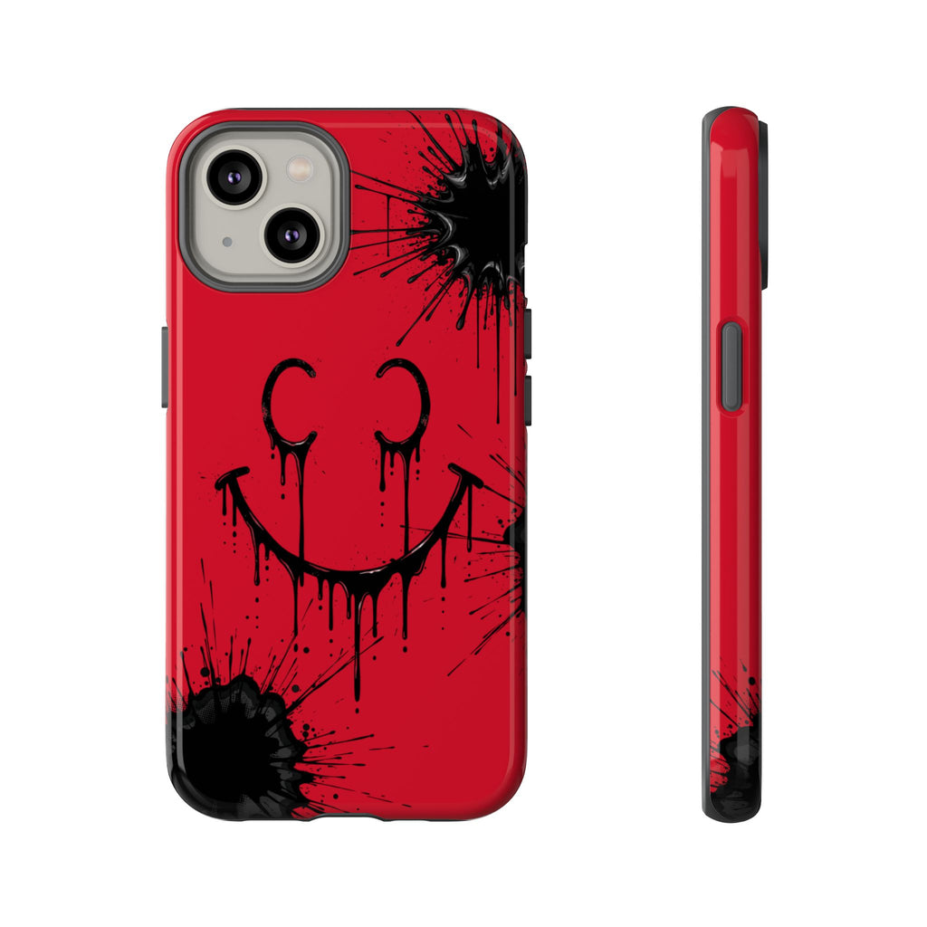 Protective Phone Case — Red Drip Smile Splatter Design