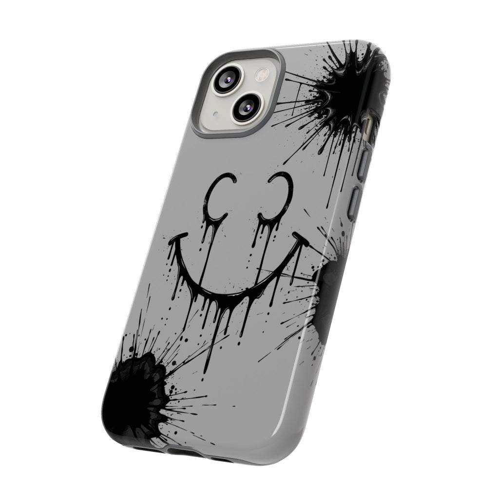 Protective Phone Case — Gray Drip Smile Splatter Design