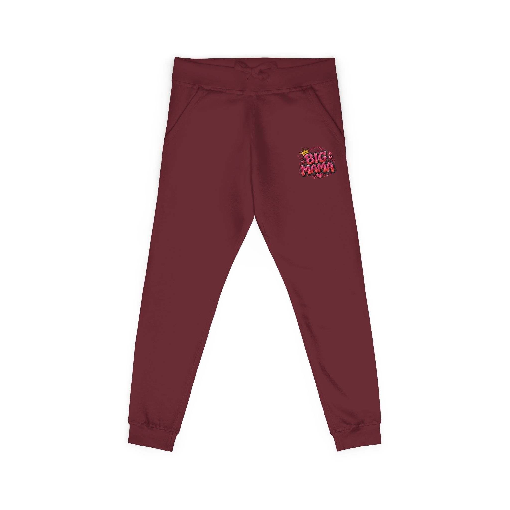 Embroidered “BigMama” Pink Fleece Sweatpants — Cute Floral Mascot Accent