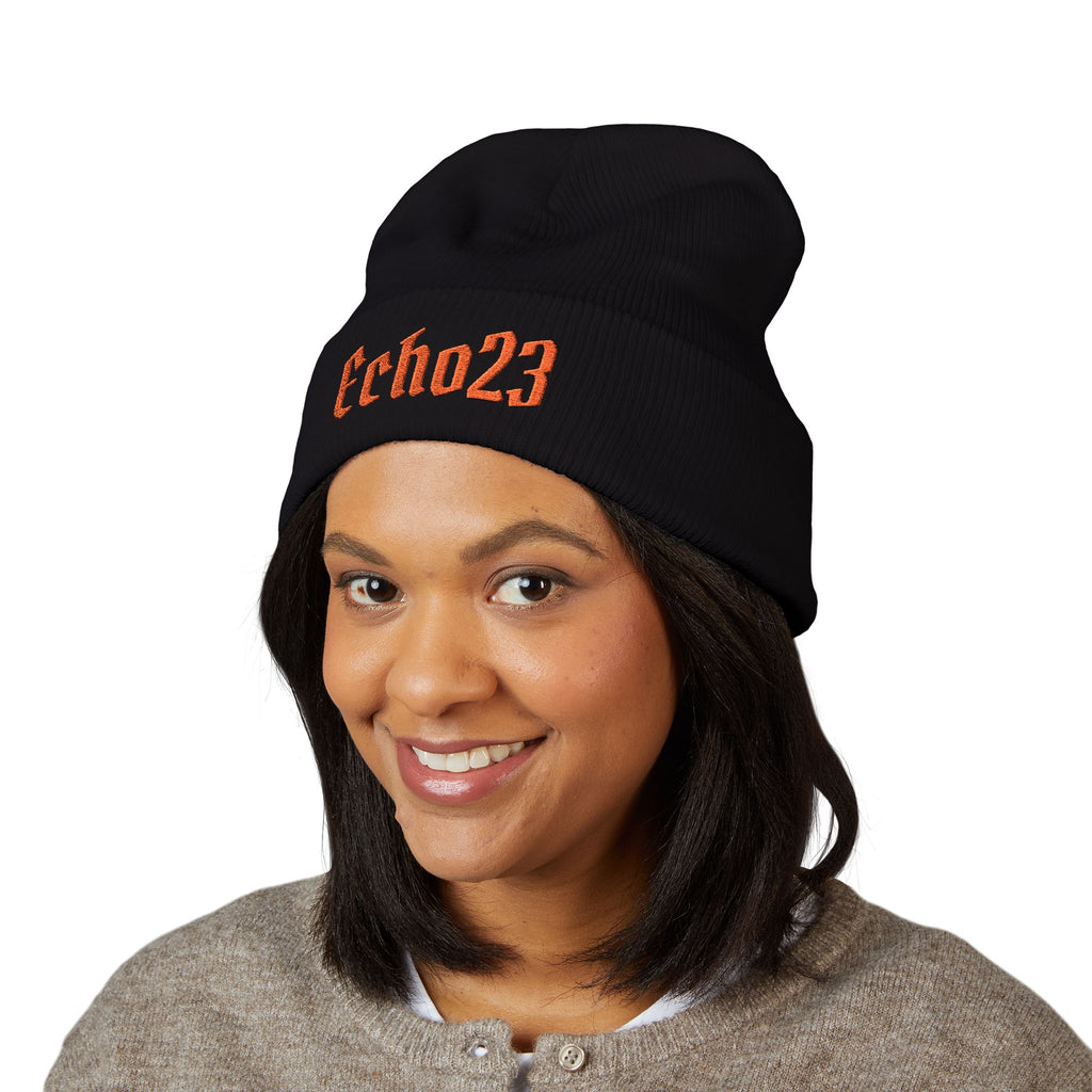 Embroidered 'Echo23' Classic Cuffed Beanie — Cozy Streetwear Knit Hat