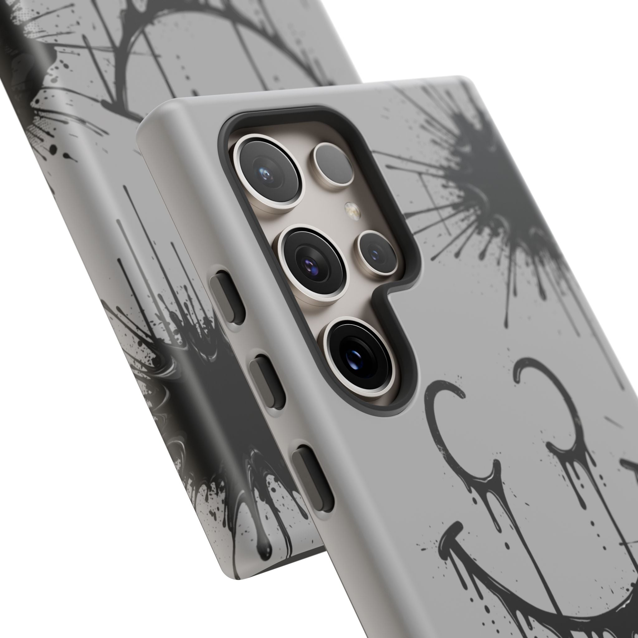 Protective Phone Case — Gray Drip Smile Splatter Design