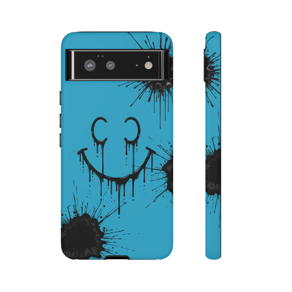 Protective Phone Case — Blue Drip Smile Splatter Design