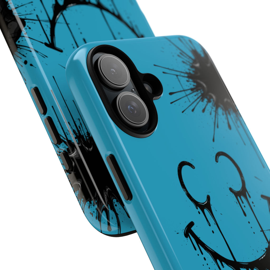 Protective Phone Case — Blue Drip Smile Splatter Design