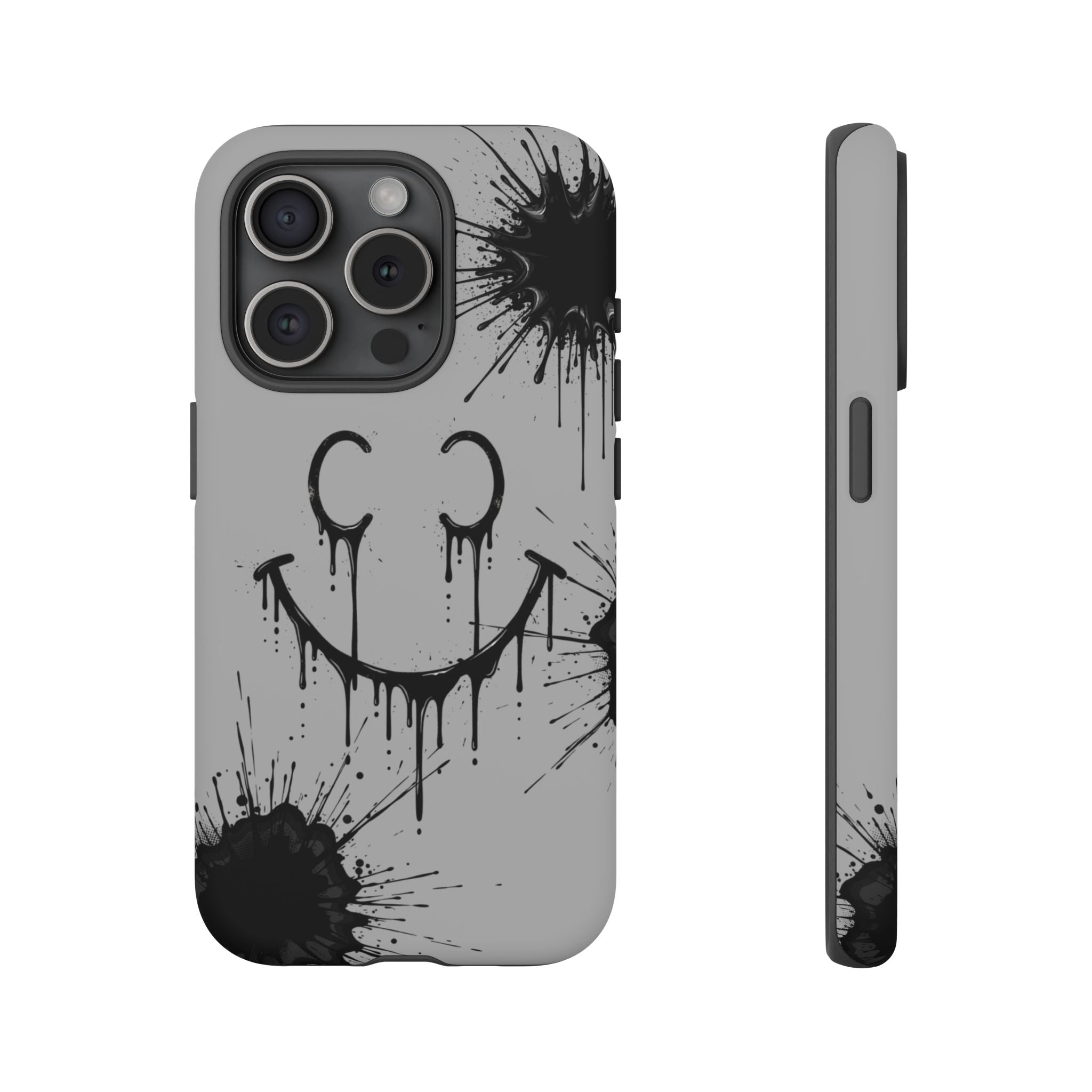 Protective Phone Case — Gray Drip Smile Splatter Design