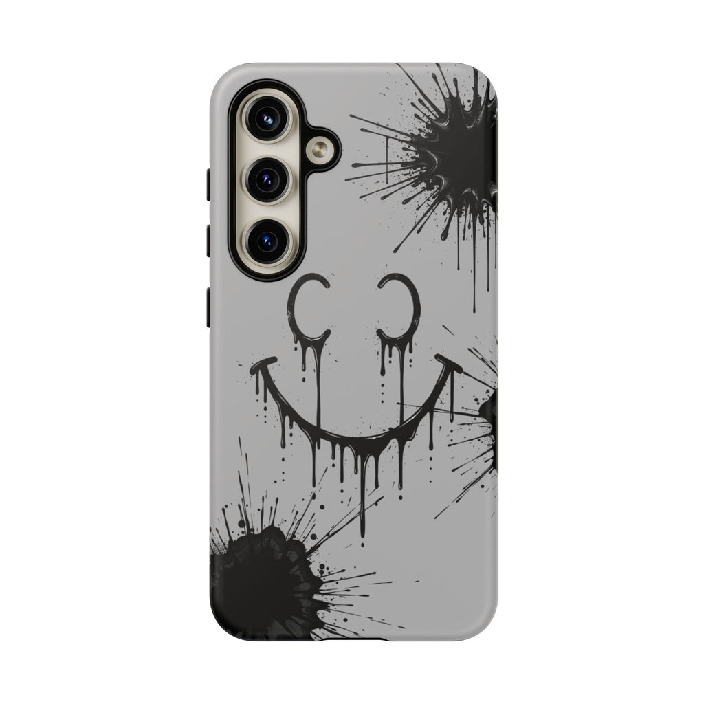 Protective Phone Case — Gray Drip Smile Splatter Design