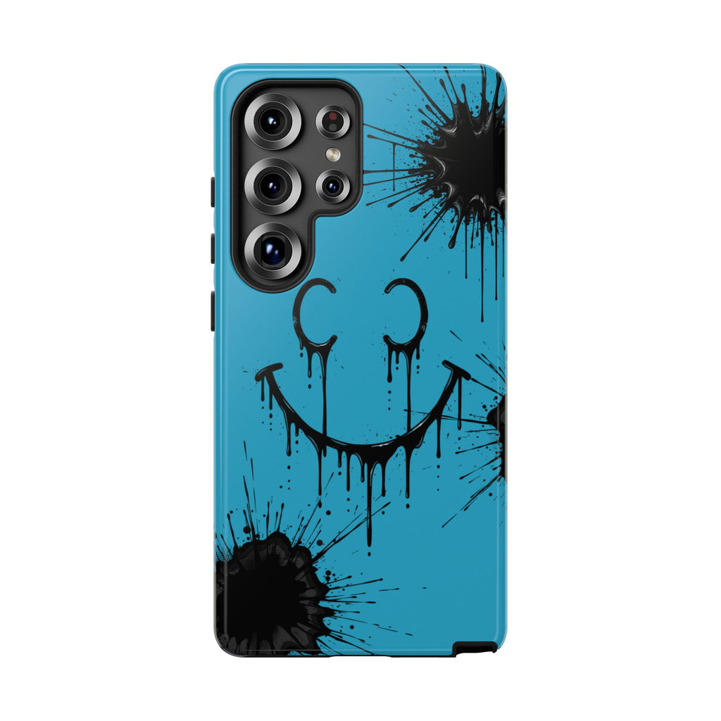 Protective Phone Case — Blue Drip Smile Splatter Design