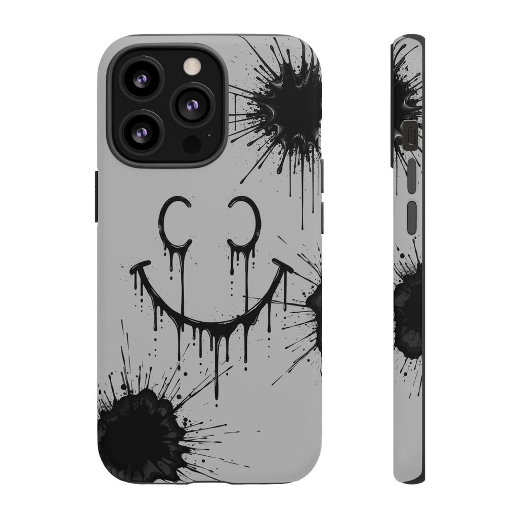 Protective Phone Case — Gray Drip Smile Splatter Design