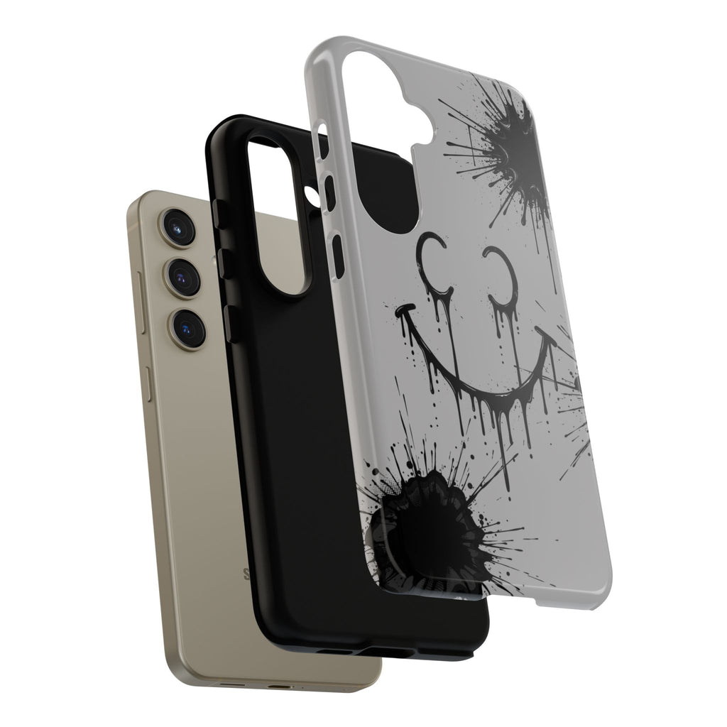 Protective Phone Case — Gray Drip Smile Splatter Design