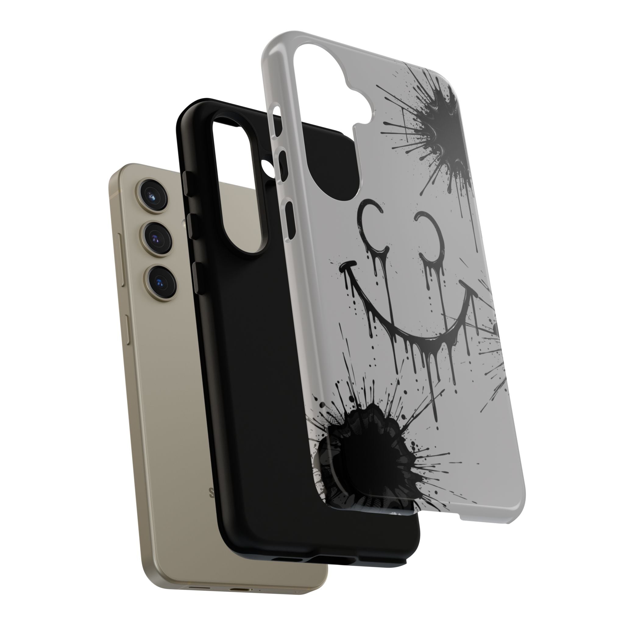 Protective Phone Case — Gray Drip Smile Splatter Design