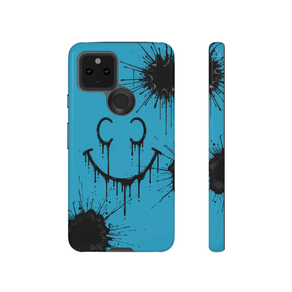 Protective Phone Case — Blue Drip Smile Splatter Design