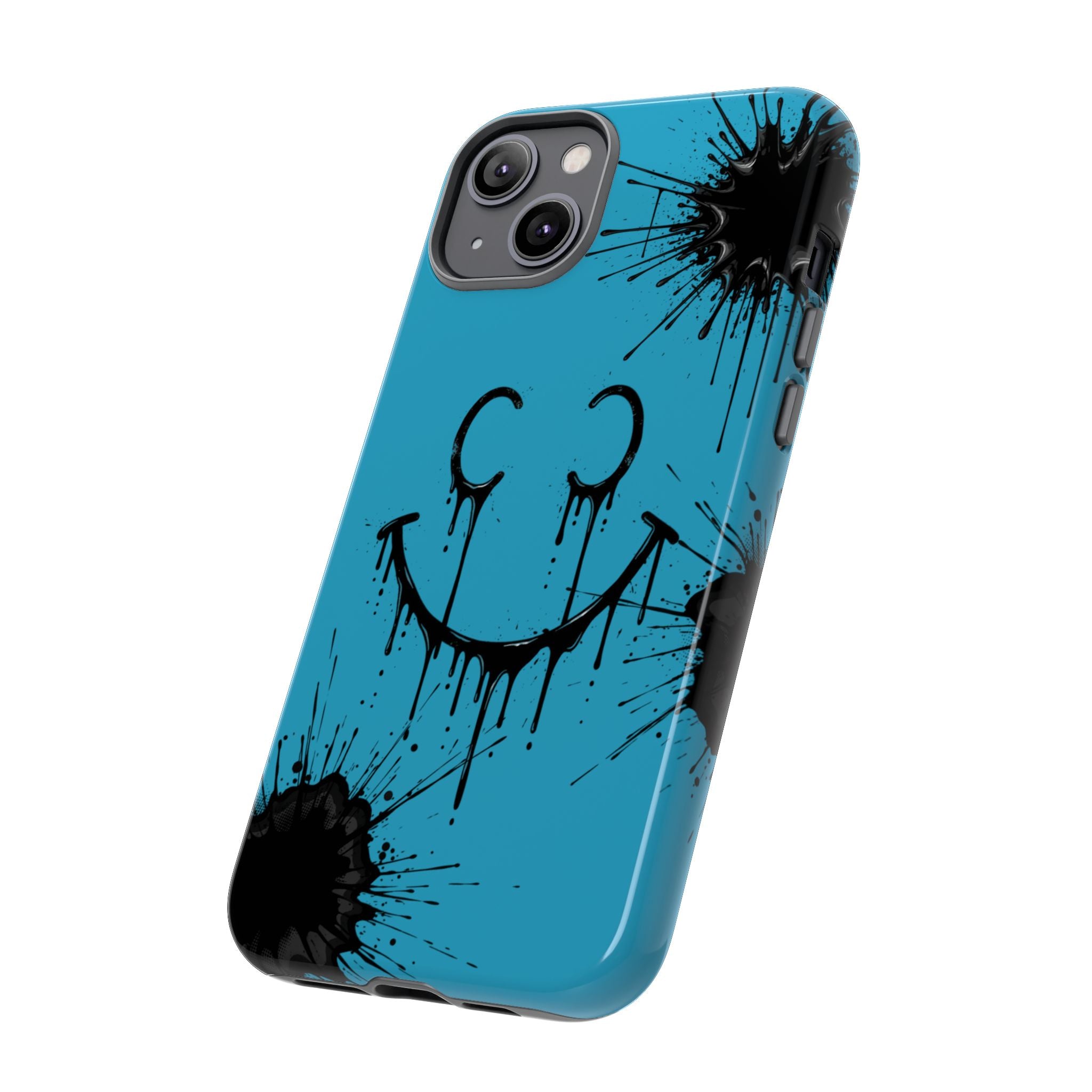 Protective Phone Case — Blue Drip Smile Splatter Design