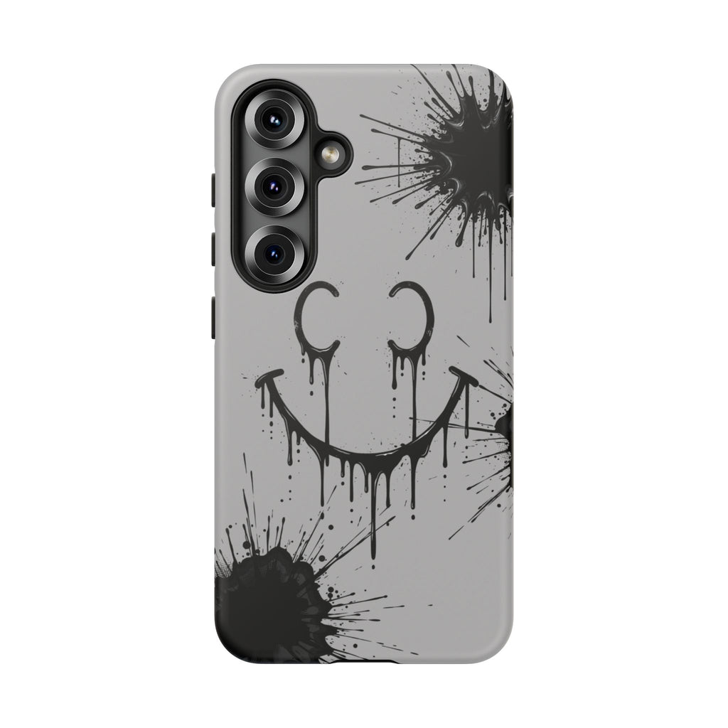 Protective Phone Case — Gray Drip Smile Splatter Design
