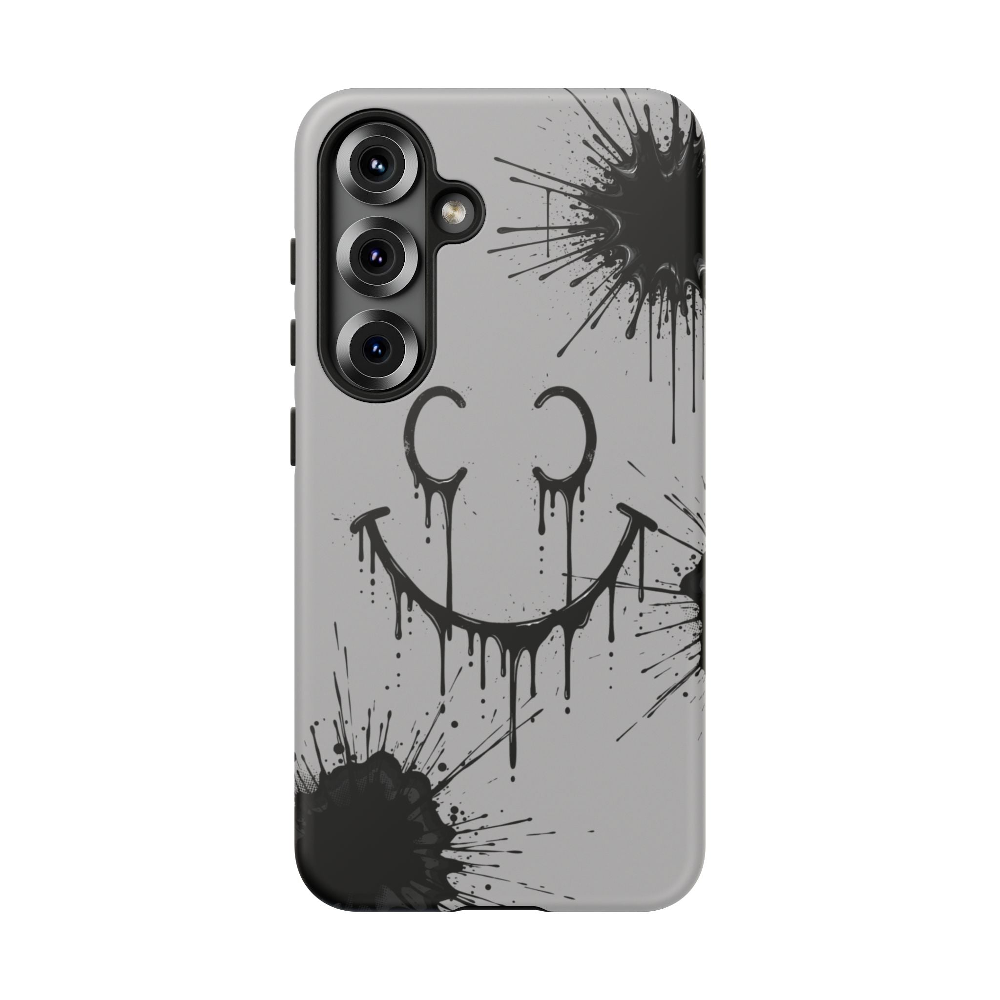 Protective Phone Case — Gray Drip Smile Splatter Design
