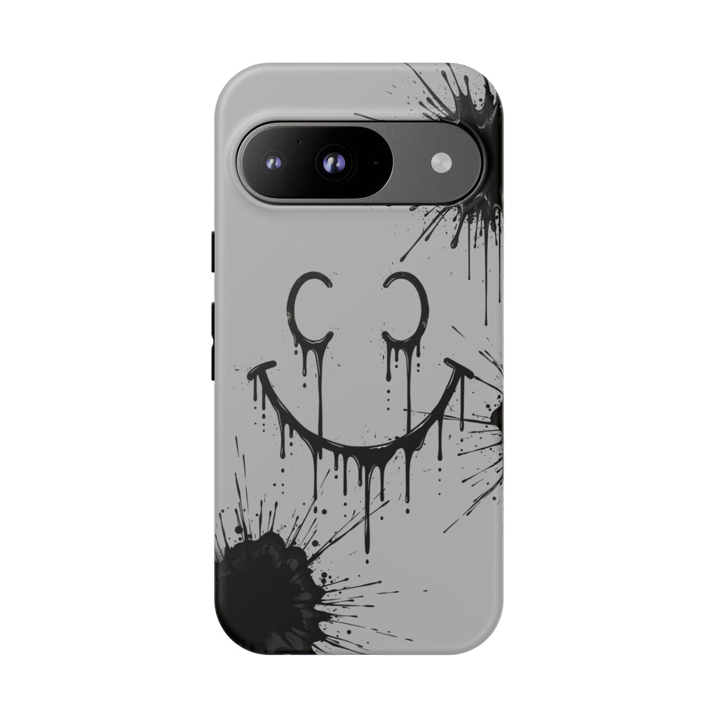 Protective Phone Case — Gray Drip Smile Splatter Design