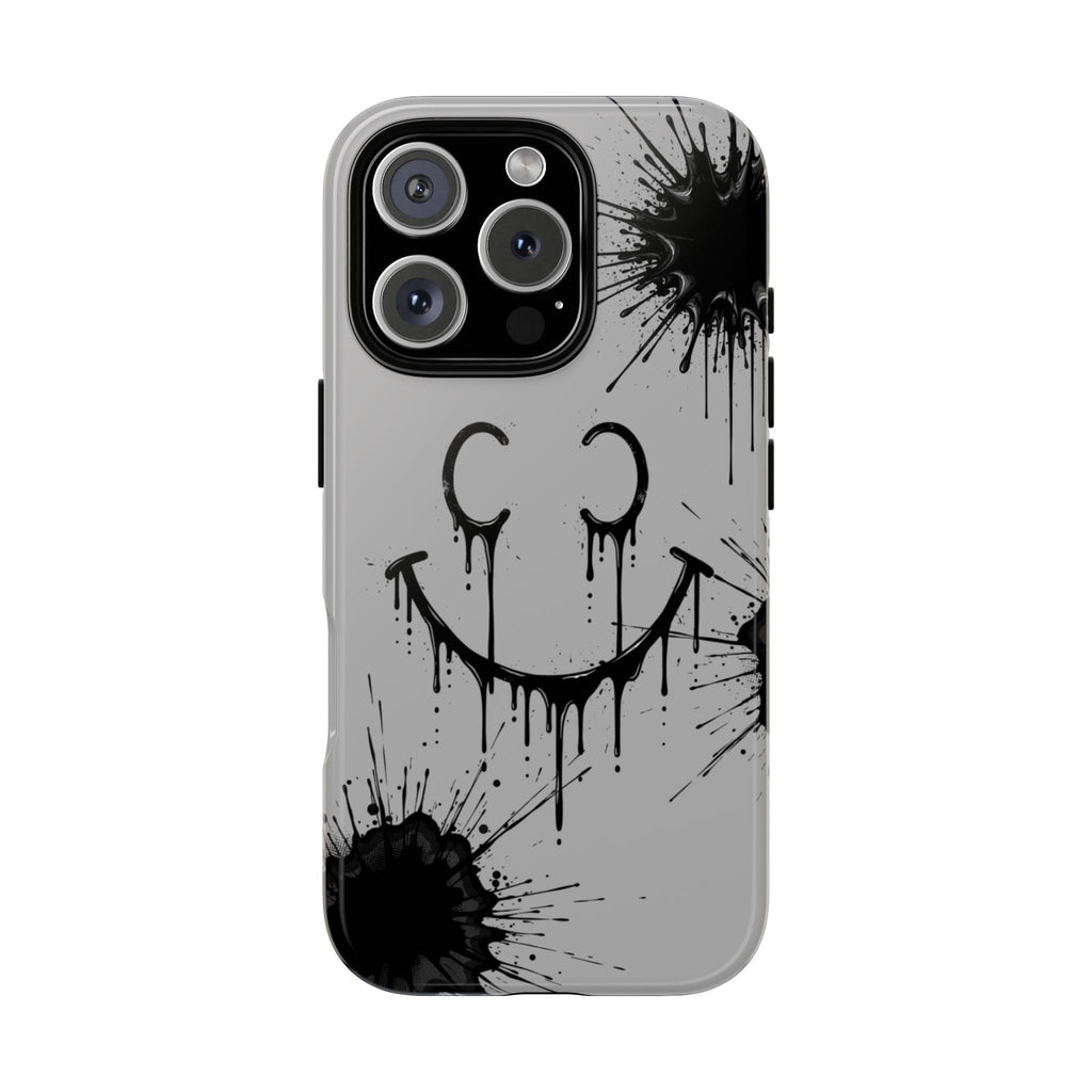 Protective Phone Case — Gray Drip Smile Splatter Design