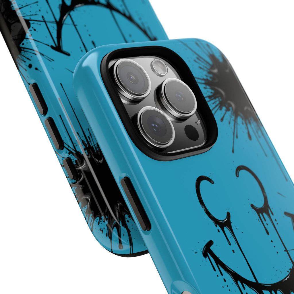 Protective Phone Case — Blue Drip Smile Splatter Design