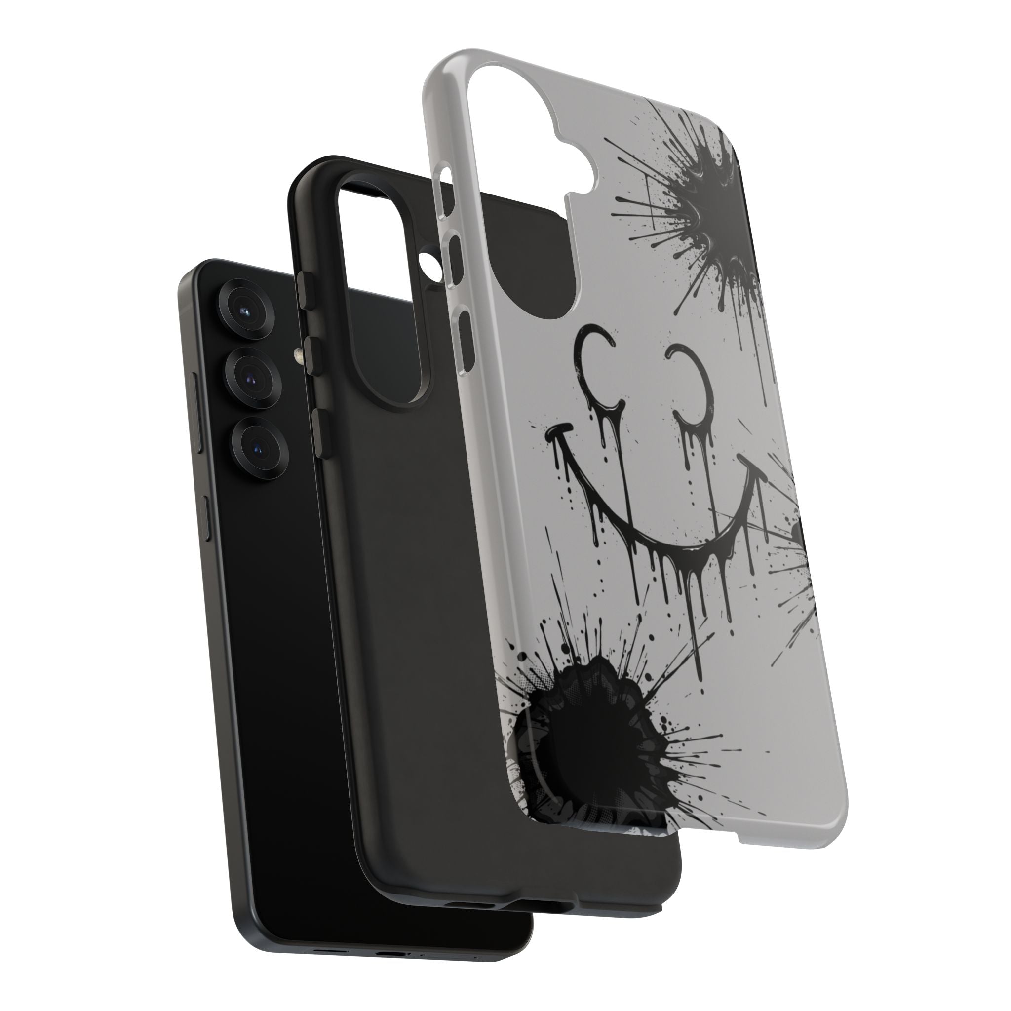 Protective Phone Case — Gray Drip Smile Splatter Design