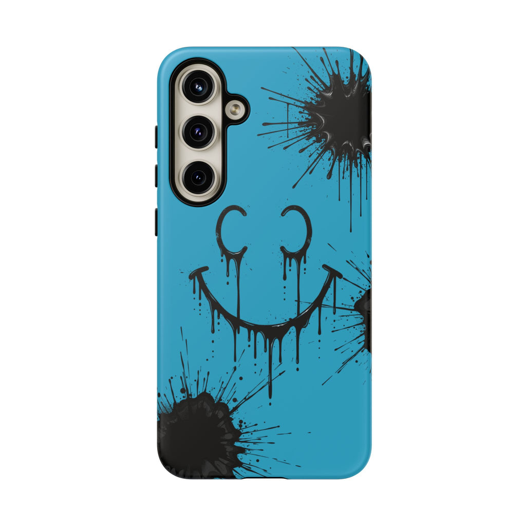 Protective Phone Case — Blue Drip Smile Splatter Design