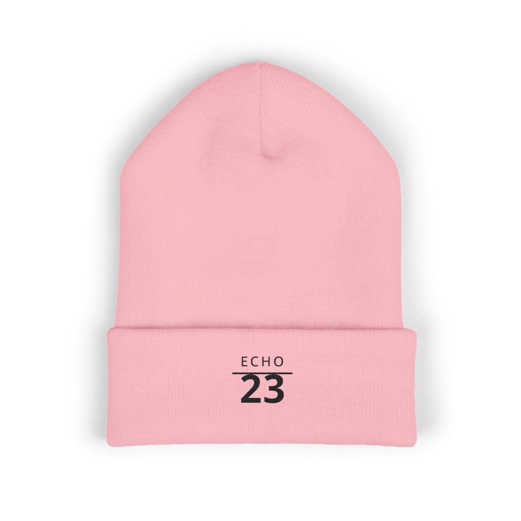 Echo 23 Embroidered Cuffed Beanie — Minimal Knit Winter Hat