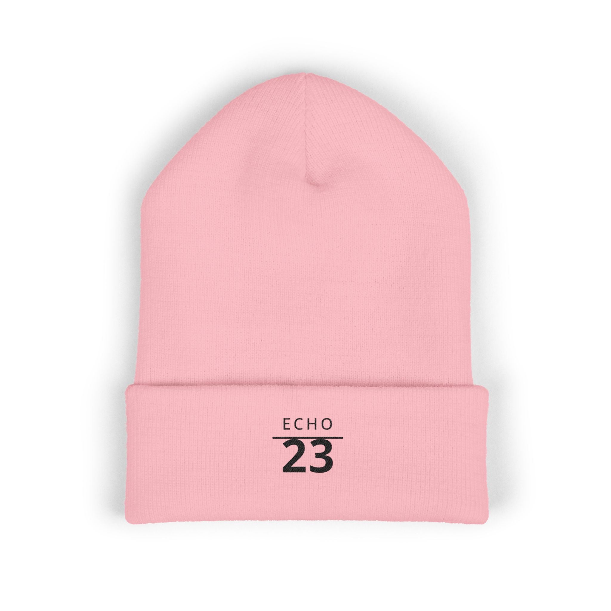 Echo 23 Embroidered Cuffed Beanie — Minimal Knit Winter Hat