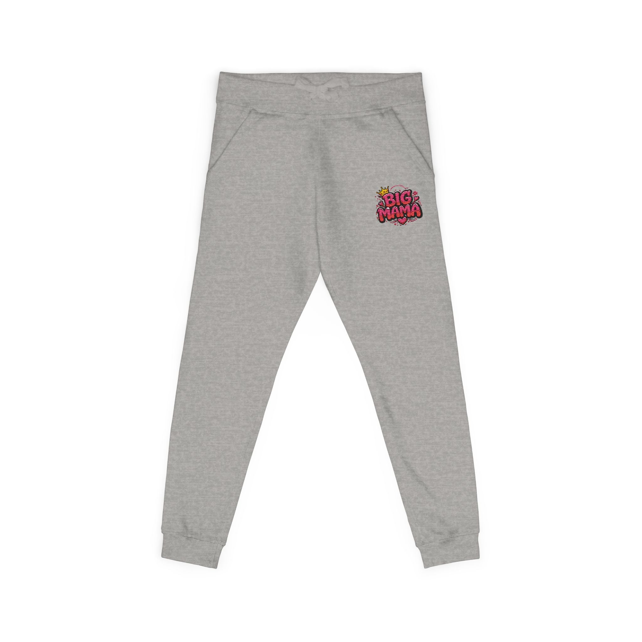 Embroidered “BigMama” Pink Fleece Sweatpants — Cute Floral Mascot Accent